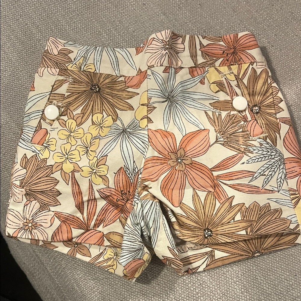 Janie and Jack Floral Print Kids Shorts - Cream, Brown, Orange